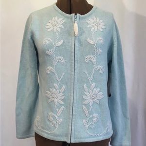 Studio Joy Beaded Florals Tassel Zipper Winter Cardigan